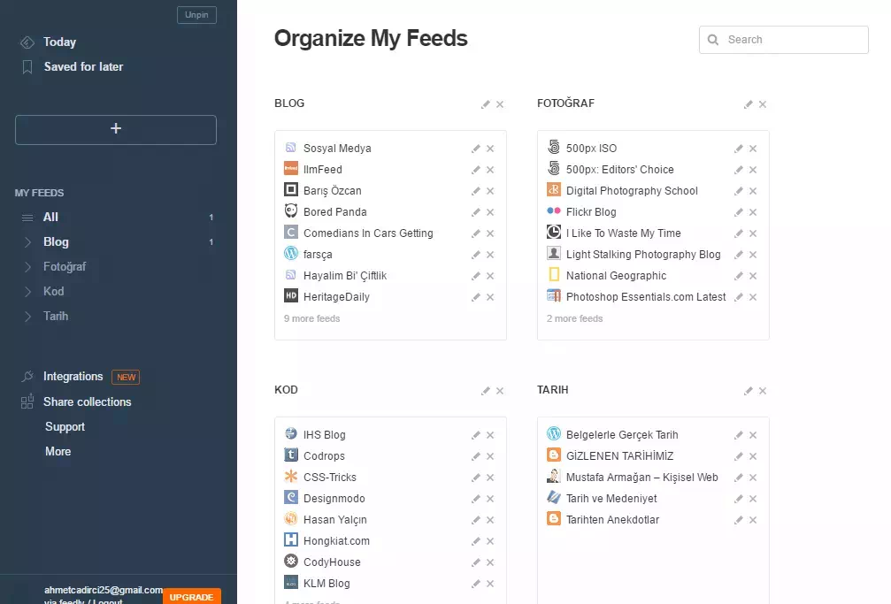 Feedly RSS Organize Etme