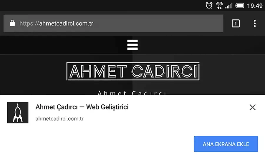 Google Chrome'da 'Ana Ekrana Ekle' Popup Kodu