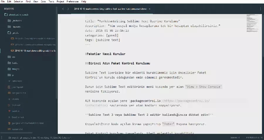MarkdownEditing ve Markdown Preview Eklentilerinin Sublime Text Üzerine Kurulumu