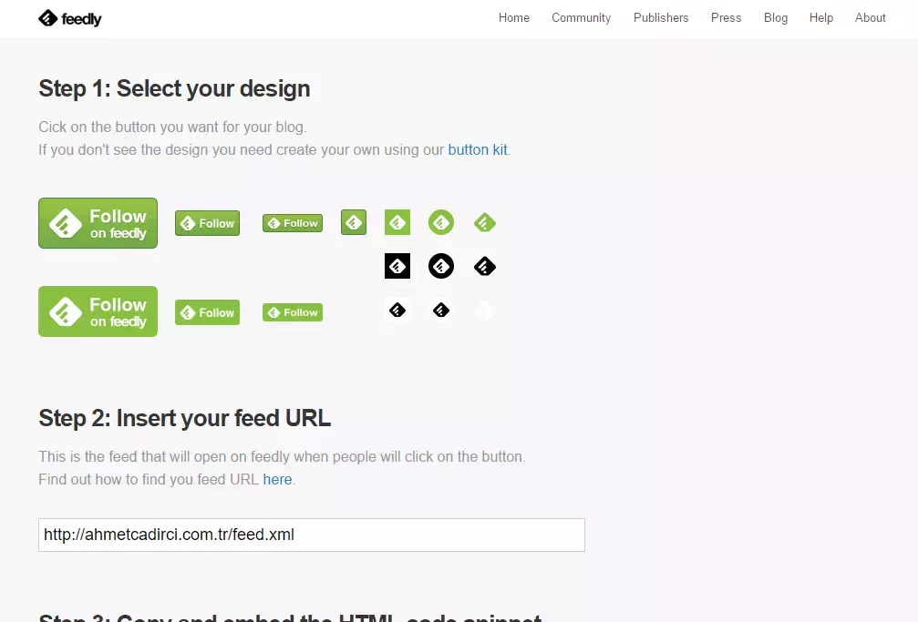 Sitene Feedly Düğmesi Ekle